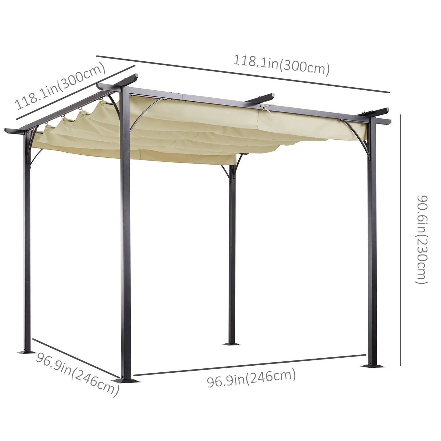 10' Outdoor Pergola Gazebo, Retractable Sun Shade, Beige Pergolas at Gallery Canada