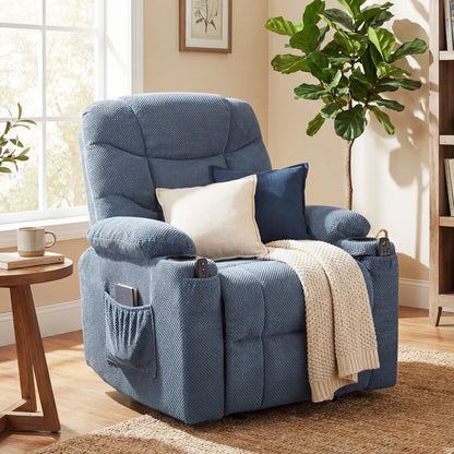 Electric Lift Recliner Chair, Massage, Side Pockets, Cup Holders, Remote, Blue Electric Power Lift Chairs at Gallery Canada