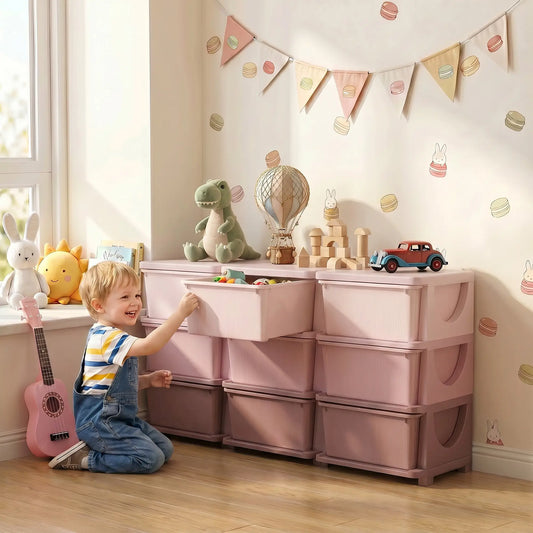 3 Tier Toy Organizer, 9 Plastic Drawers, Pink Baby & Kids Storage Pink at Gallery Canada