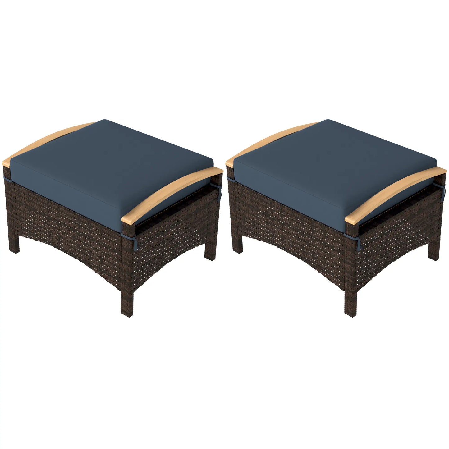 2 Wicker Ottomans, Removable Cushion, Rattan Footstool, Blue Patio Furniture Sets Brown, Navy Blue at Gallery Canada