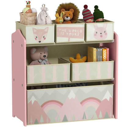 Toy Organizer with 6 Storage Bins, 25" X 12" X 26", Pink