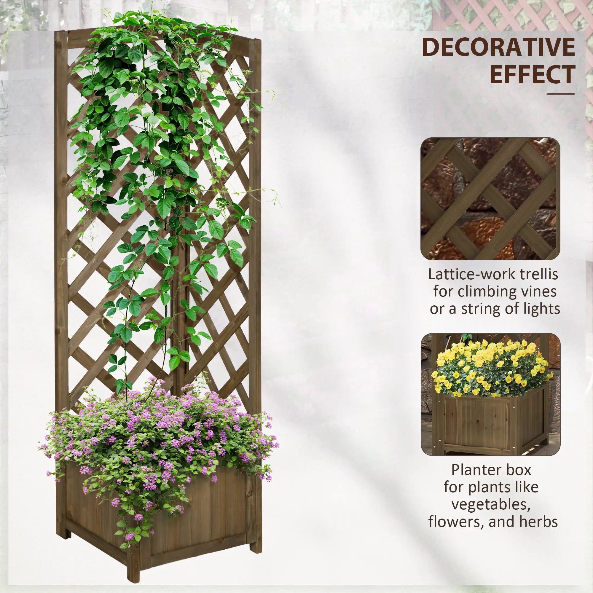 Raised Garden Bed Wood Planter With Trellis, 16