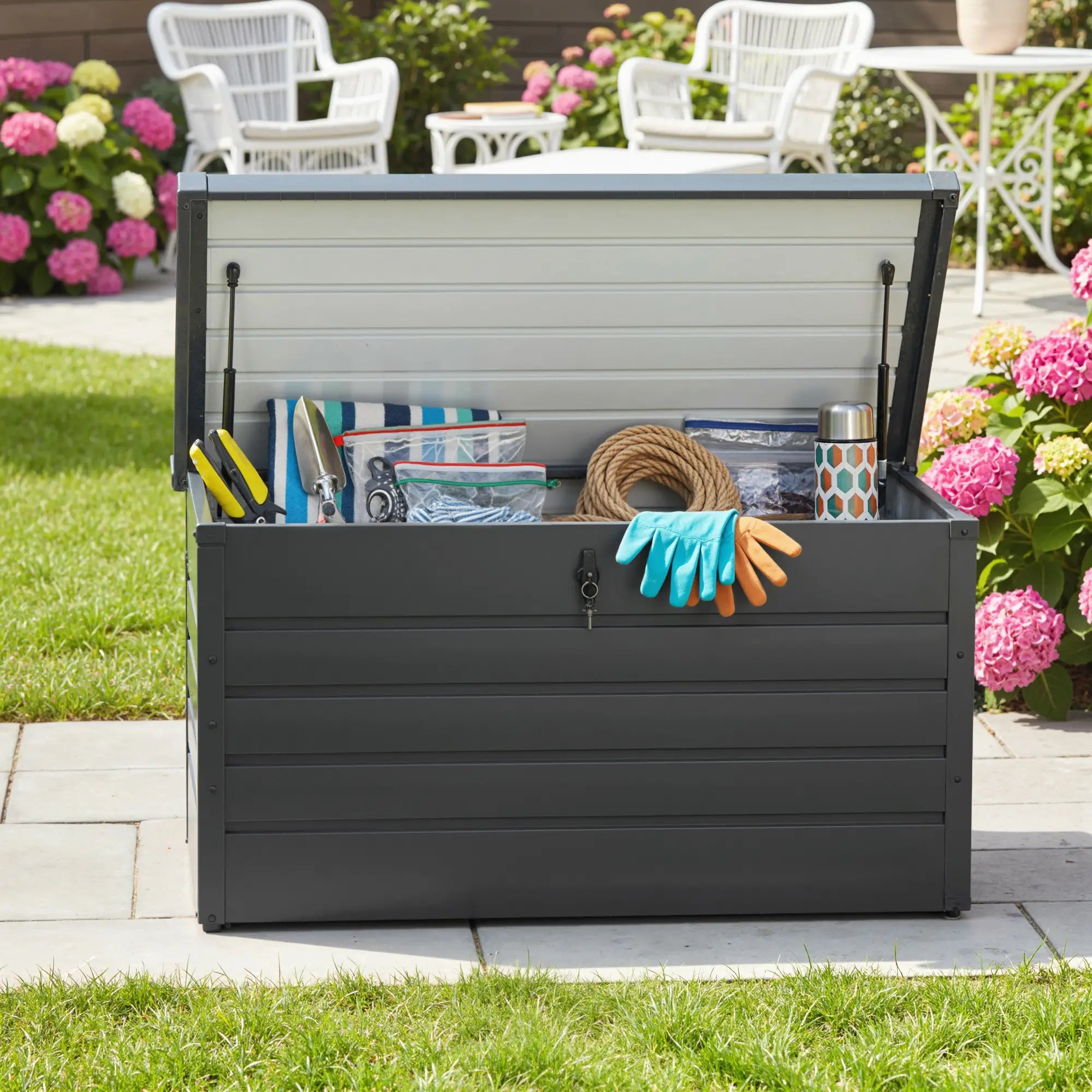 Large Deck Box, Outdoor Storage with Lock, Grey Patio Storage Boxes at Gallery Canada