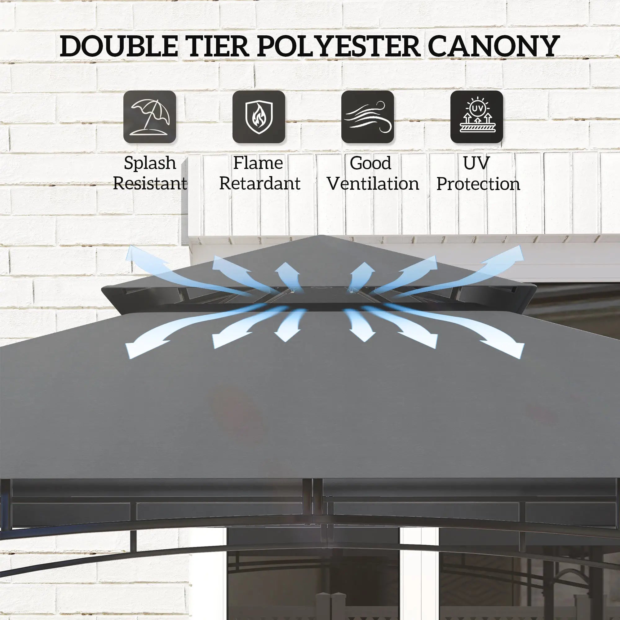 8' x 5' Grill Gazebo, Double Tiered, LED Light, Shelves, Dark Grey BBQ Grill Gazebos at Gallery Canada