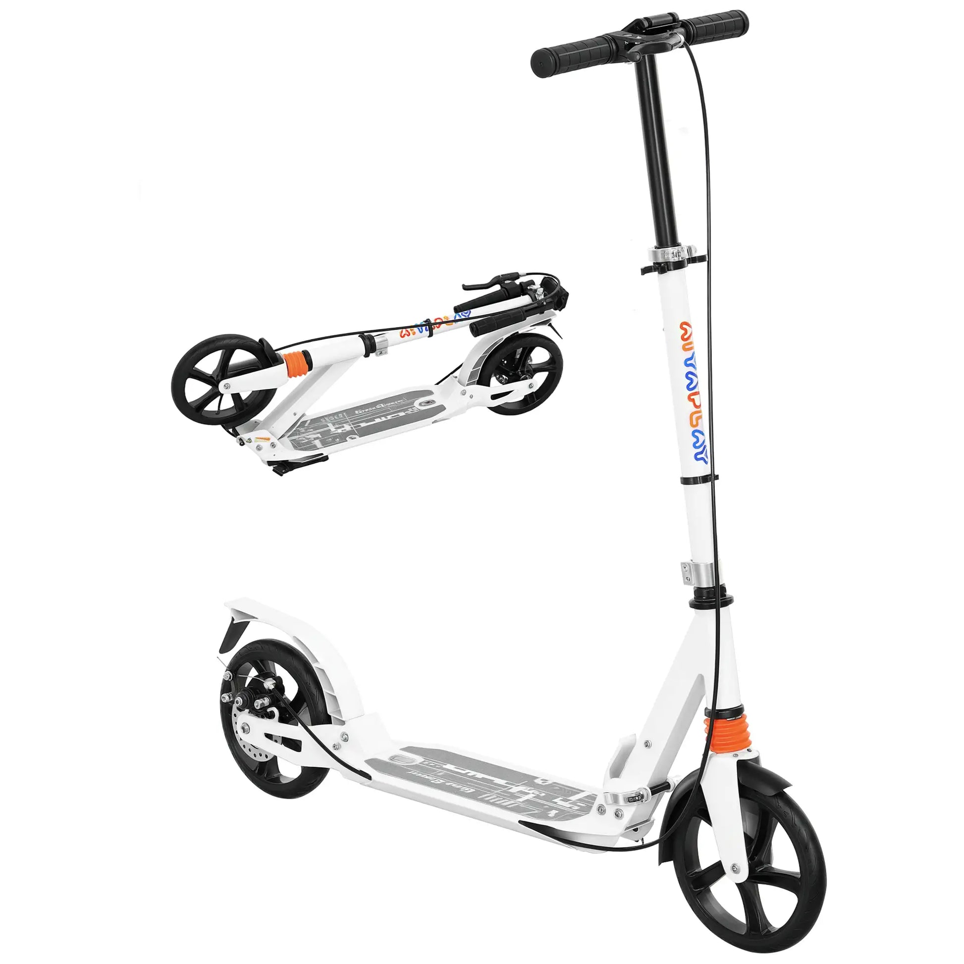 Foldable Kids Scooter, 4 Adjustable Heights, Double Brakes, Shock Absorption, Ages 6-12, White Scooters at Gallery Canada
