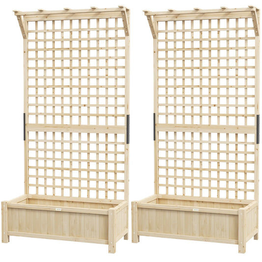 Wood Planter With Trellis For Climbing Plants, Raised Garden Bed Wooden Planter Boxes Natural at Gallery Canada