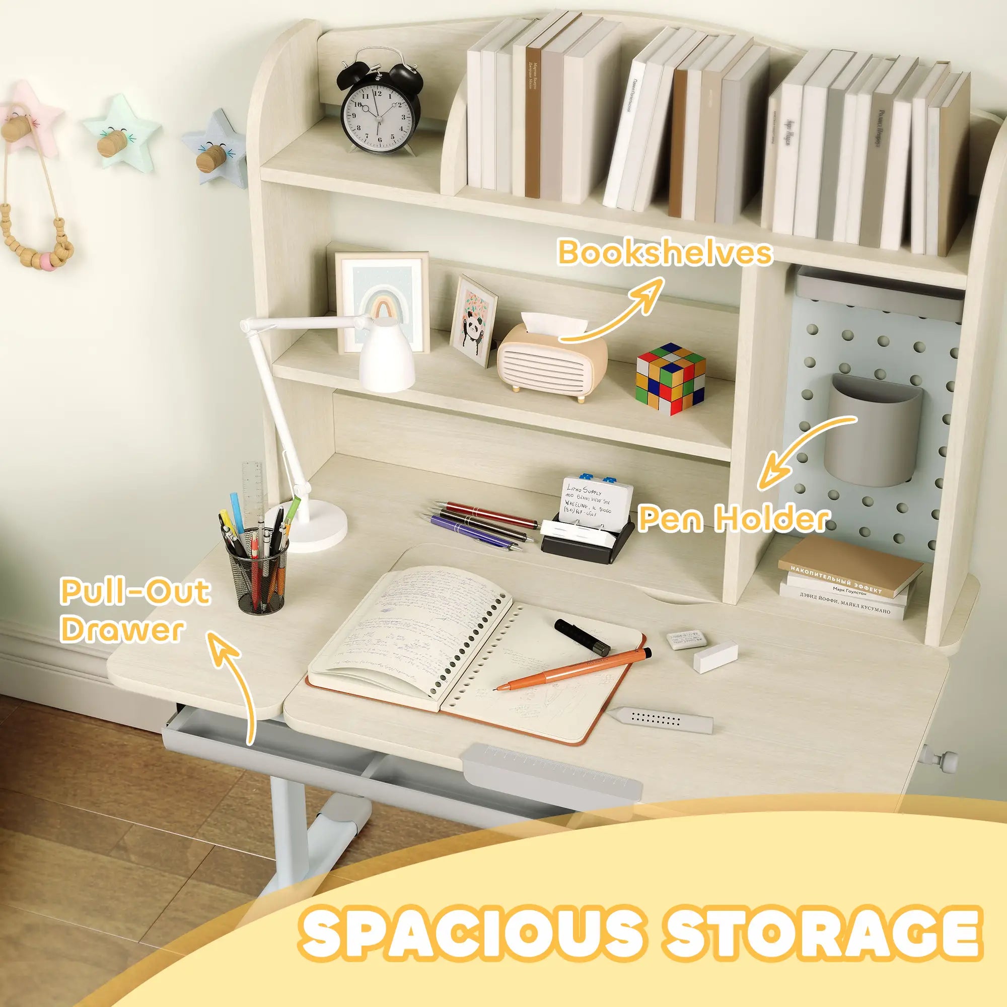 Kids Desk Chair Set, Adjustable Height, Tilting Desktop, Drawer Shelves, Grey Kids Desk Sets at Gallery Canada