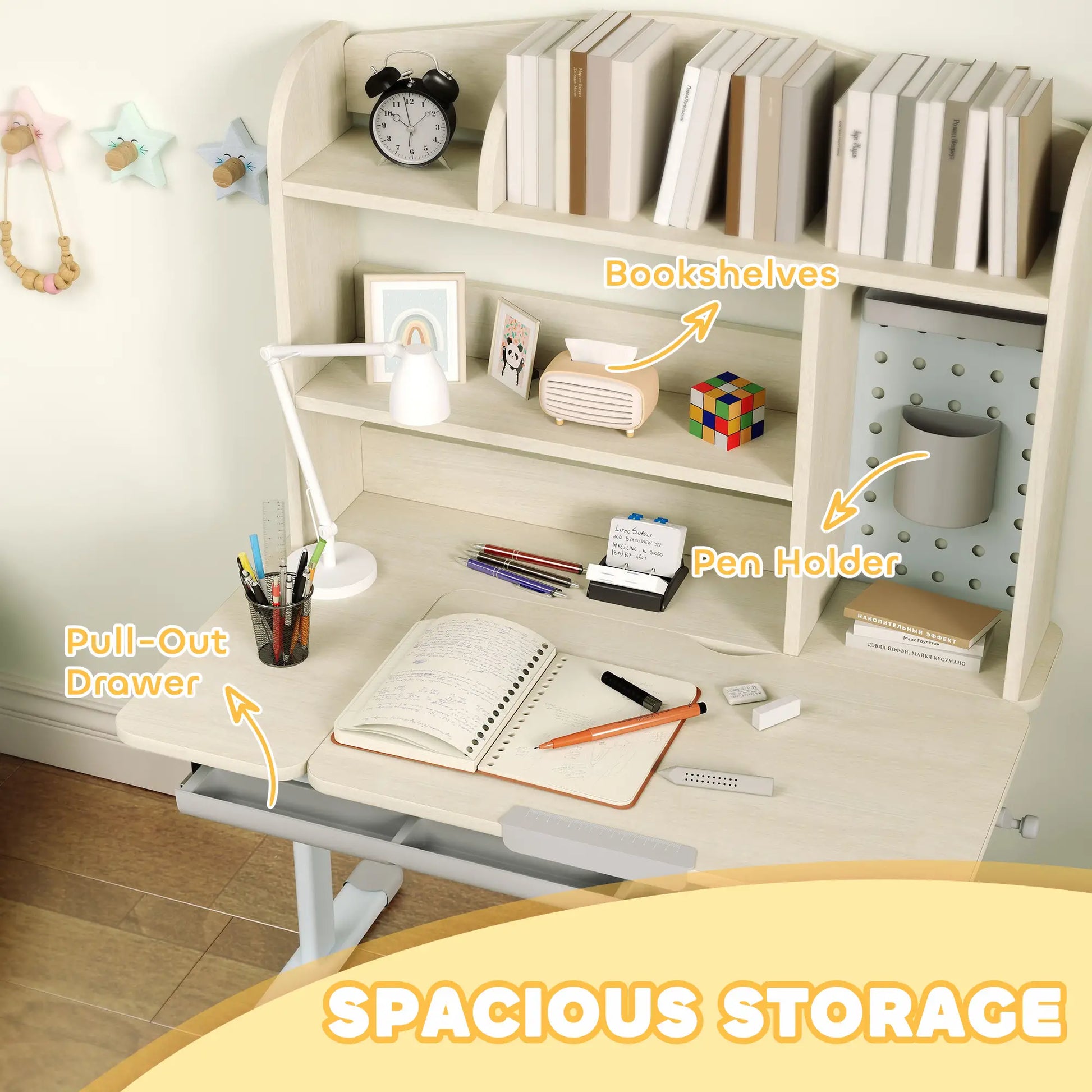 Kids Desk Chair Set, Adjustable Height, Tilting Desktop, Drawer Shelves, Grey Kids Desk Sets at Gallery Canada