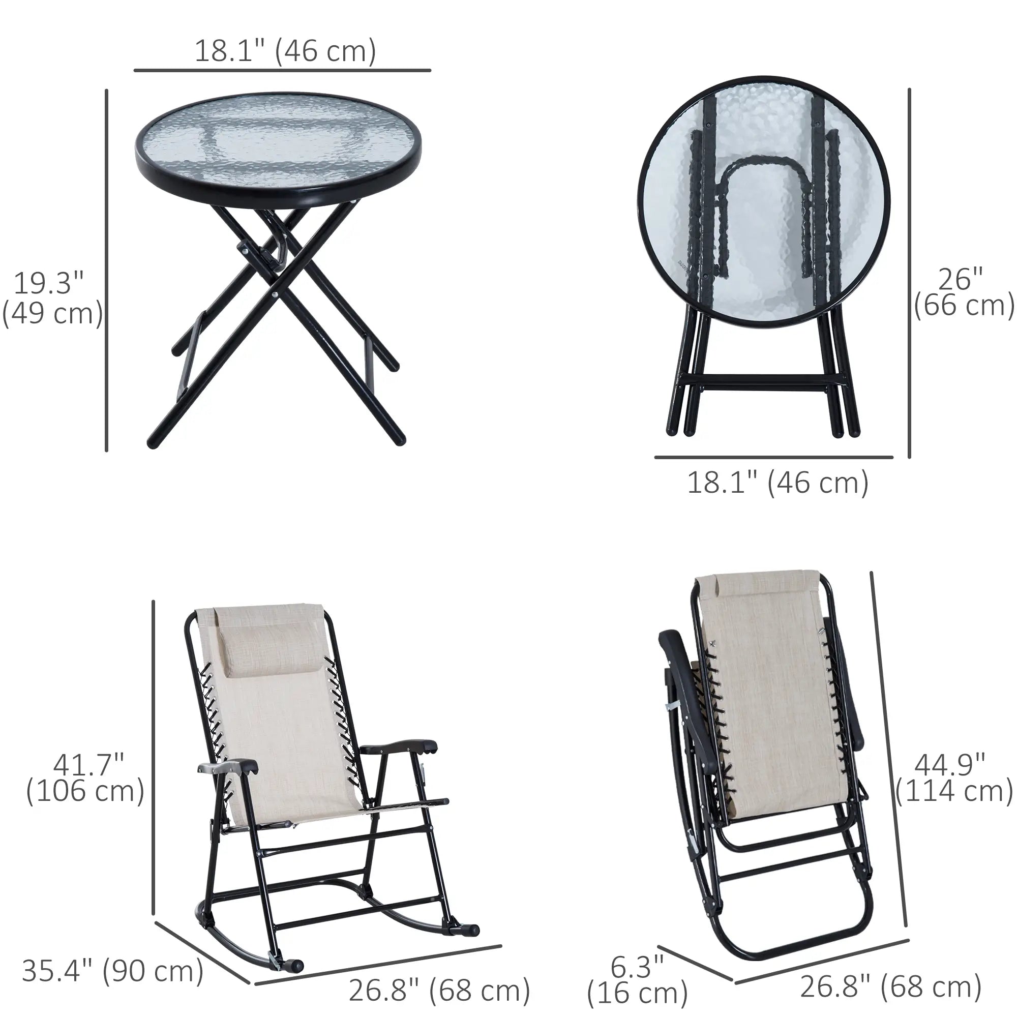 3pc Patio Rocking Chair Set, Folding Outdoor Chairs w/ Table, Cream White Outdoor Rocking Chairs at Gallery Canada