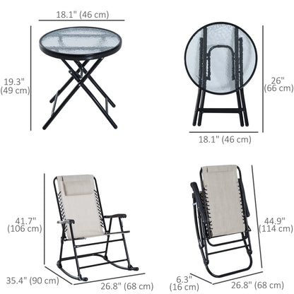 3pc Patio Rocking Chair Set, Folding Outdoor Chairs w/ Table, Cream White Outdoor Rocking Chairs at Gallery Canada