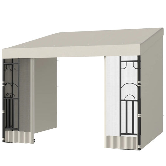 10' x 10' Wall Pergola, Outdoor Gazebo, 2 Curtains, 2 Nettings, Beige
