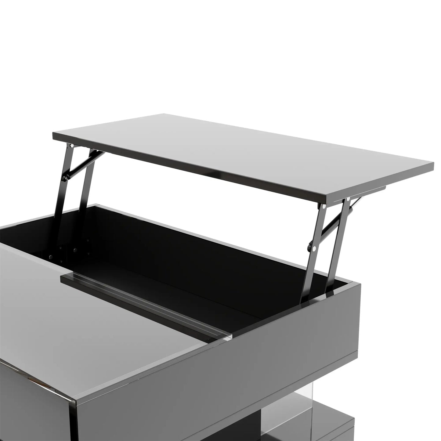 Glass Top LED Coffee Table, Storage Drawer, Adjustable Height, 26" L x 21.5" W x 21.5" H, Black Coffee Tables at Gallery Canada