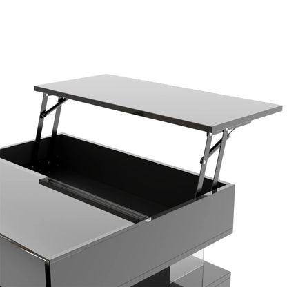 Glass Top LED Coffee Table, Storage Drawer, Adjustable Height, 26" L x 21.5" W x 21.5" H, Black Coffee Tables at Gallery Canada
