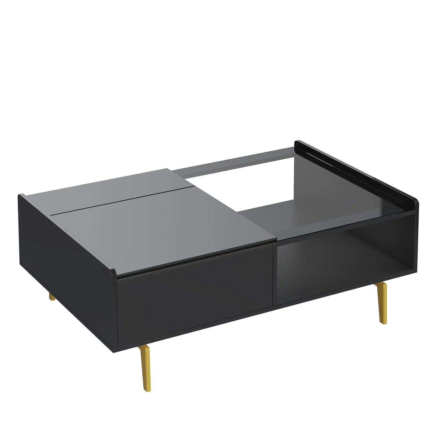 LED Coffee Table, Glass Top, Adjustable Height, Storage, 43.5" L x 21.5" W x 15.5" H, Black Coffee Tables at Gallery Canada