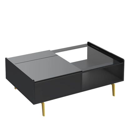LED Coffee Table, Glass Top, Adjustable Height, Storage, 43.5" L x 21.5" W x 15.5" H, Black Coffee Tables at Gallery Canada