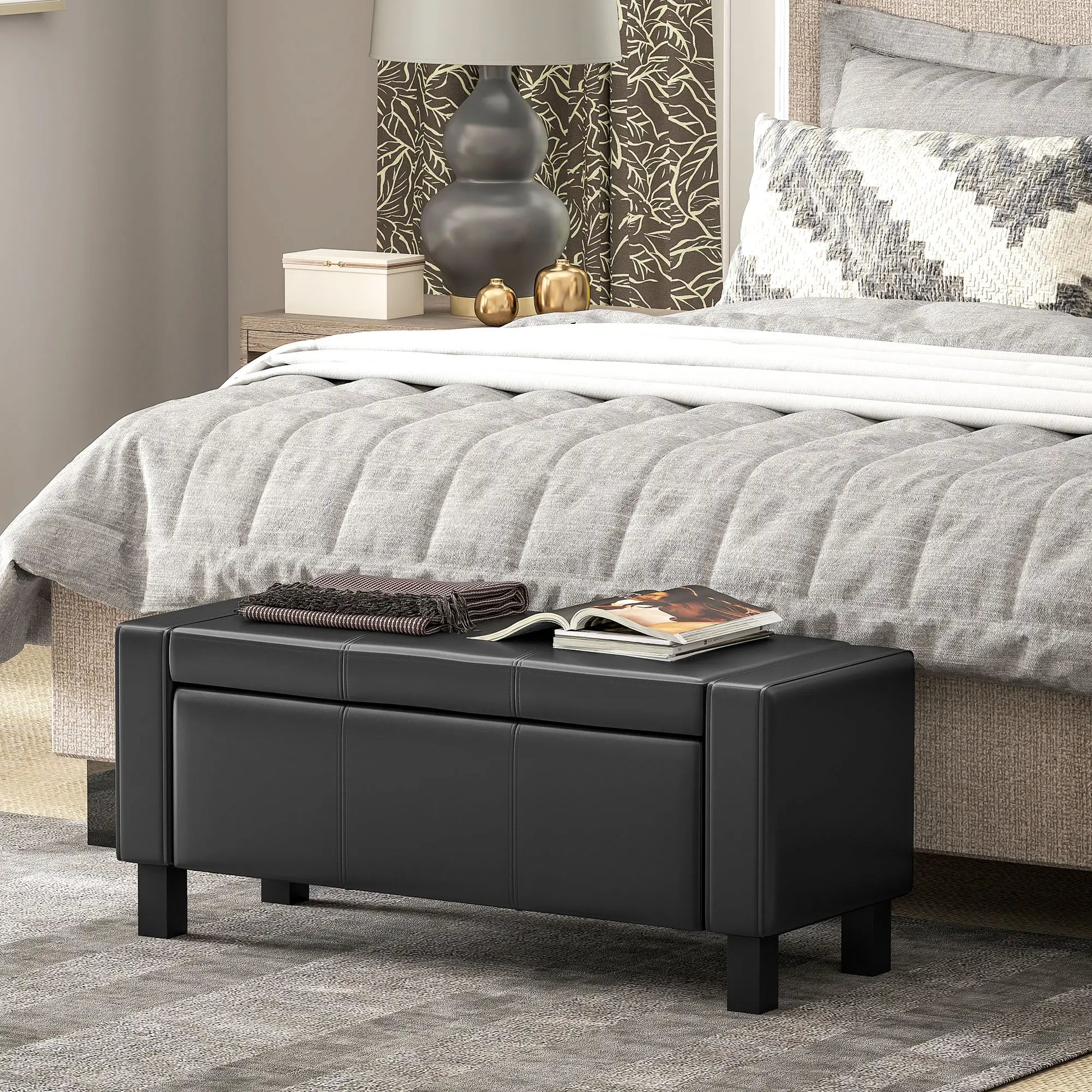 42" Faux Leather Storage Ottoman Bench, Black Storage Ottomans & Benches at Gallery Canada