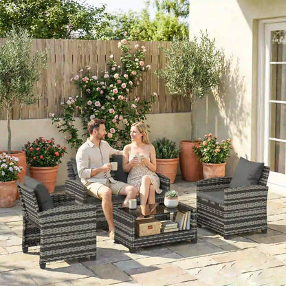 4 Piece Wicker Patio Furniture Set, Loveseat, Chairs, Table, Dark Grey Patio Furniture Sets at Gallery Canada