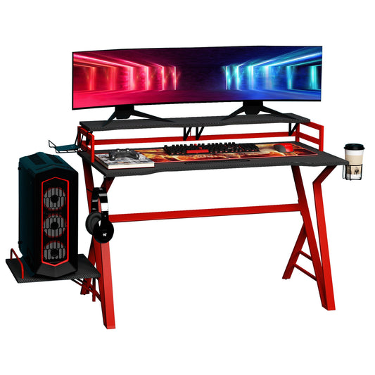 47 inch Gaming Desk, Computer Table Workstation with Monitor Stand, Cup Holder, Headphone Hook &; CPU Stand for Home Office, Black &; Red - Gallery Canada