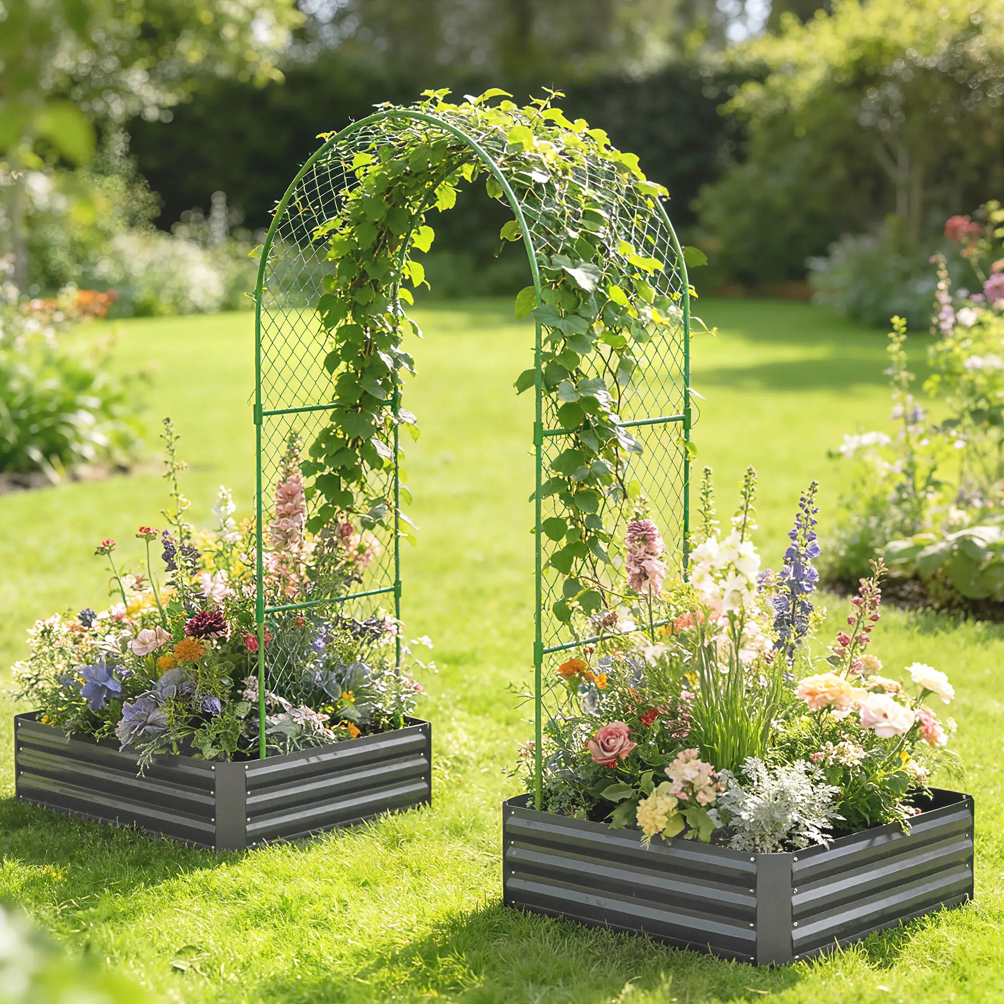 Metal Raised Garden Bed With Trellis, Galvanized Kit, Dark Grey Galvanized Planter Boxes at Gallery Canada
