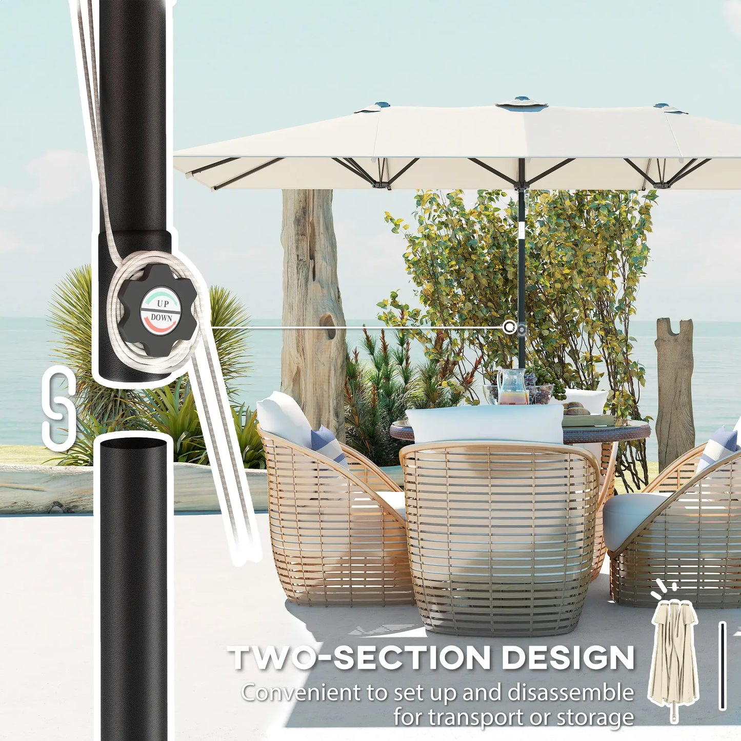 Double-Sided Patio Umbrella With Tilt, Adjustable Height, Vents, 12 Ribs, White Double-sided Umbrellas at Gallery Canada