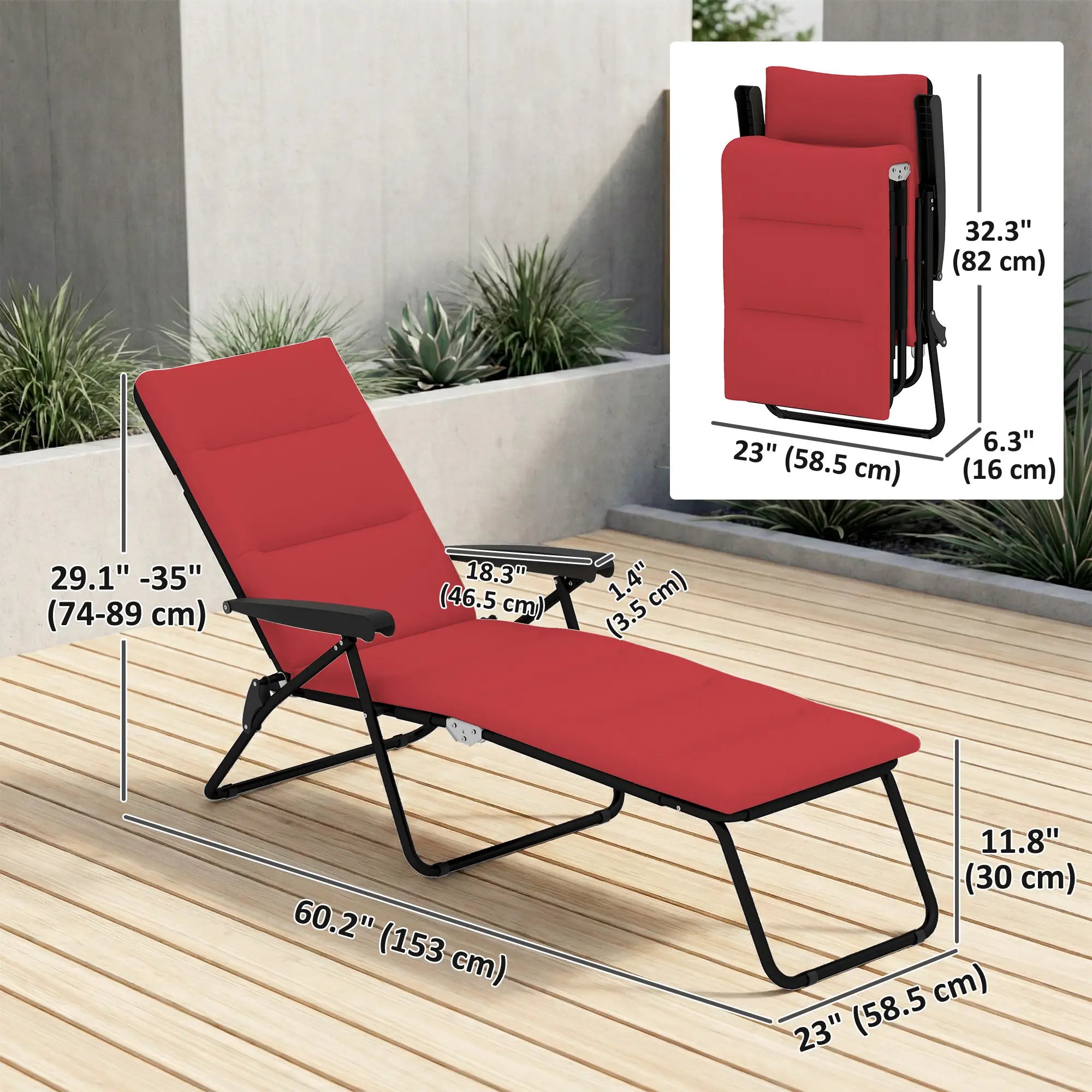 Foldable Reclining Patio Lounge Chair, 6-Position Adjustable, Wine Red Lounger Chairs at Gallery Canada