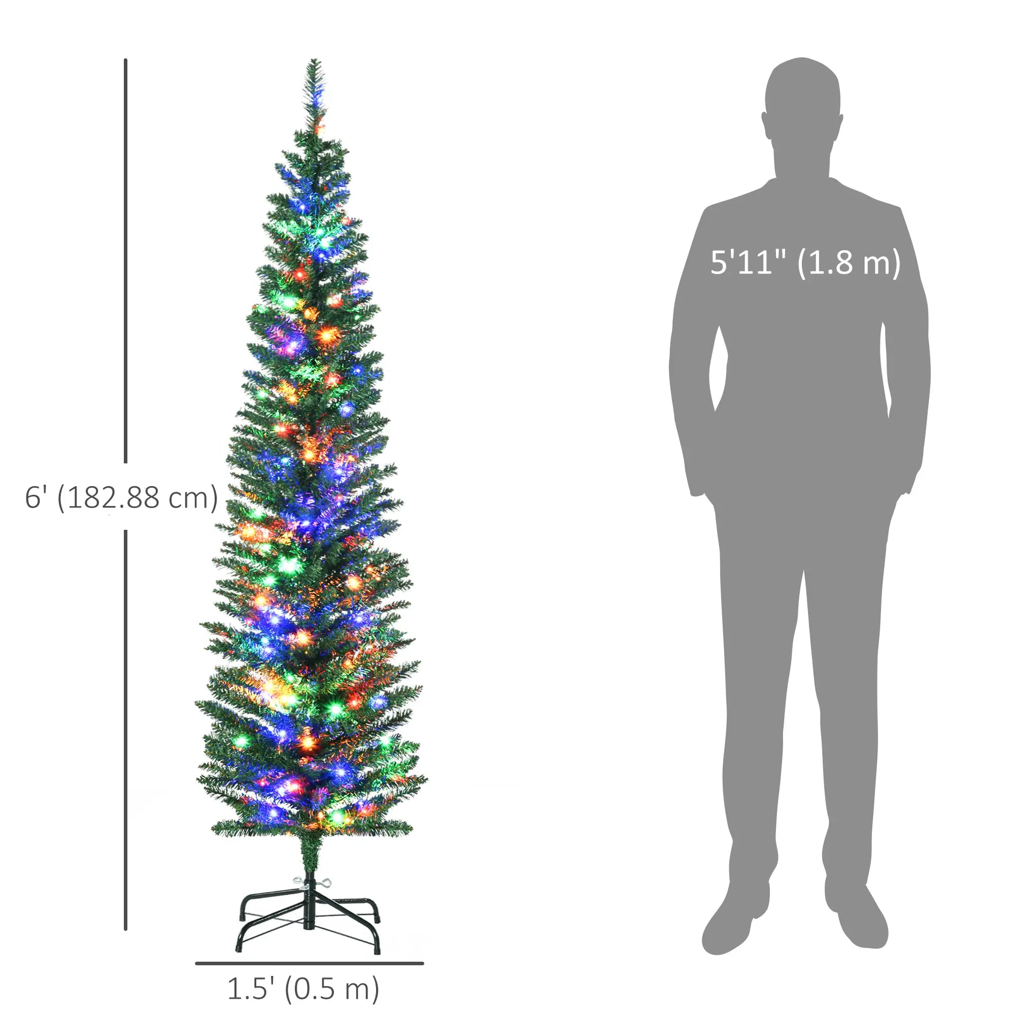 6' Artificial Pencil Christmas Tree, Steel Base, Colorful LED Lights Pencil Christmas Trees at Gallery Canada