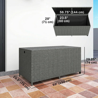 162 Gallon Rattan Deck Box With Wheels, Waterproof Zippered Liner, Pneumatic Rod Patio Storage Boxes at Gallery Canada