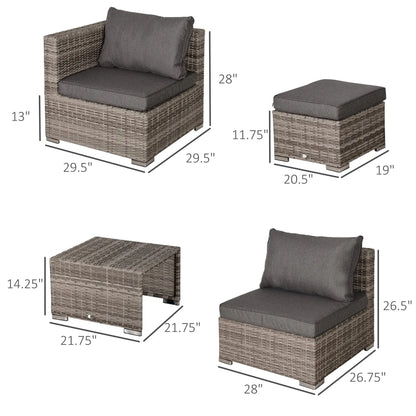 8-Piece Patio Furniture Set, Outdoor Wicker Rattan Sofa, Tea Table, Footstool, Grey & Orange Patio Furniture Sets at Gallery Canada
