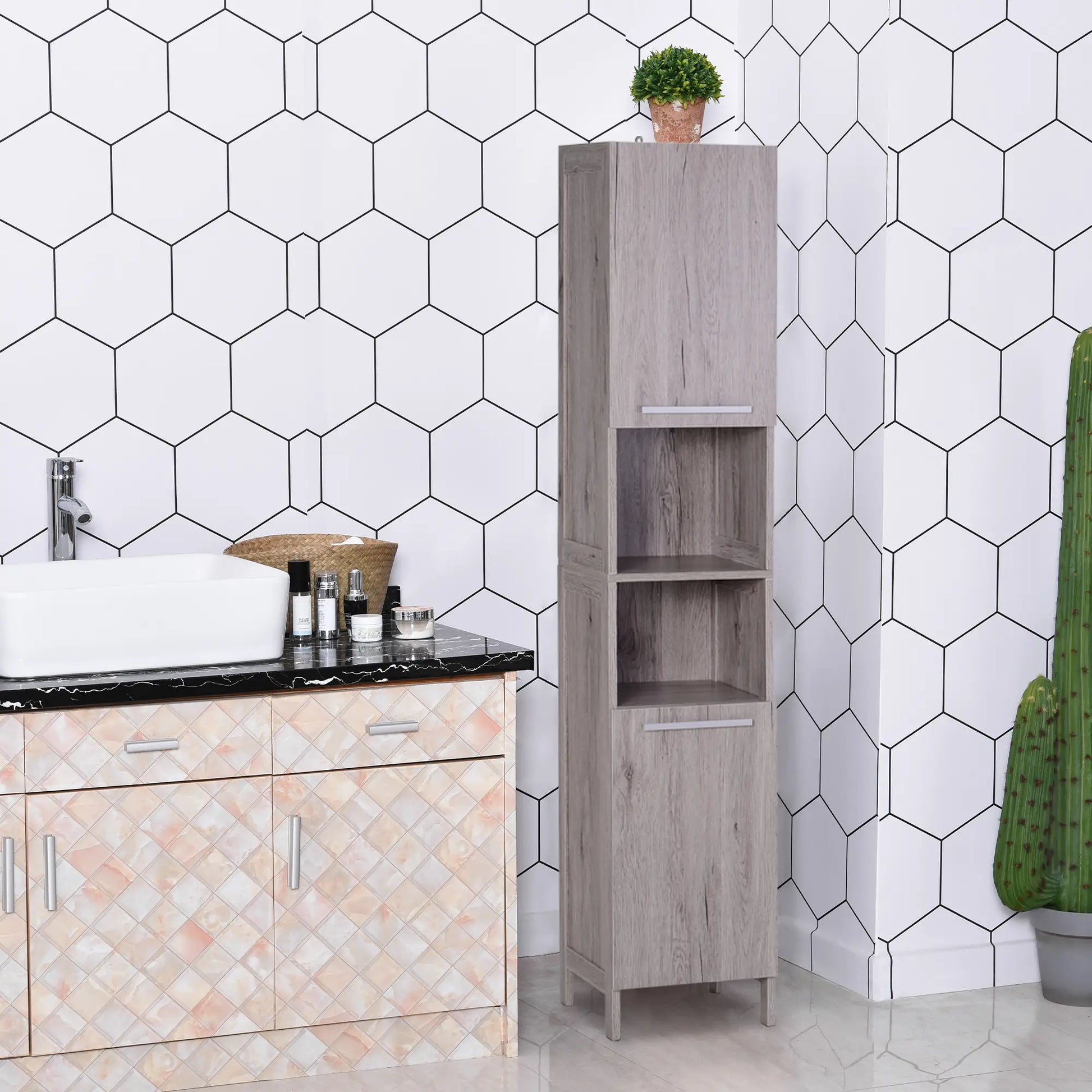 Bathroom Storage Cabinet, 68" Tall Organizer, Freestanding, Wood Grain Bathroom Cabinets at Gallery Canada