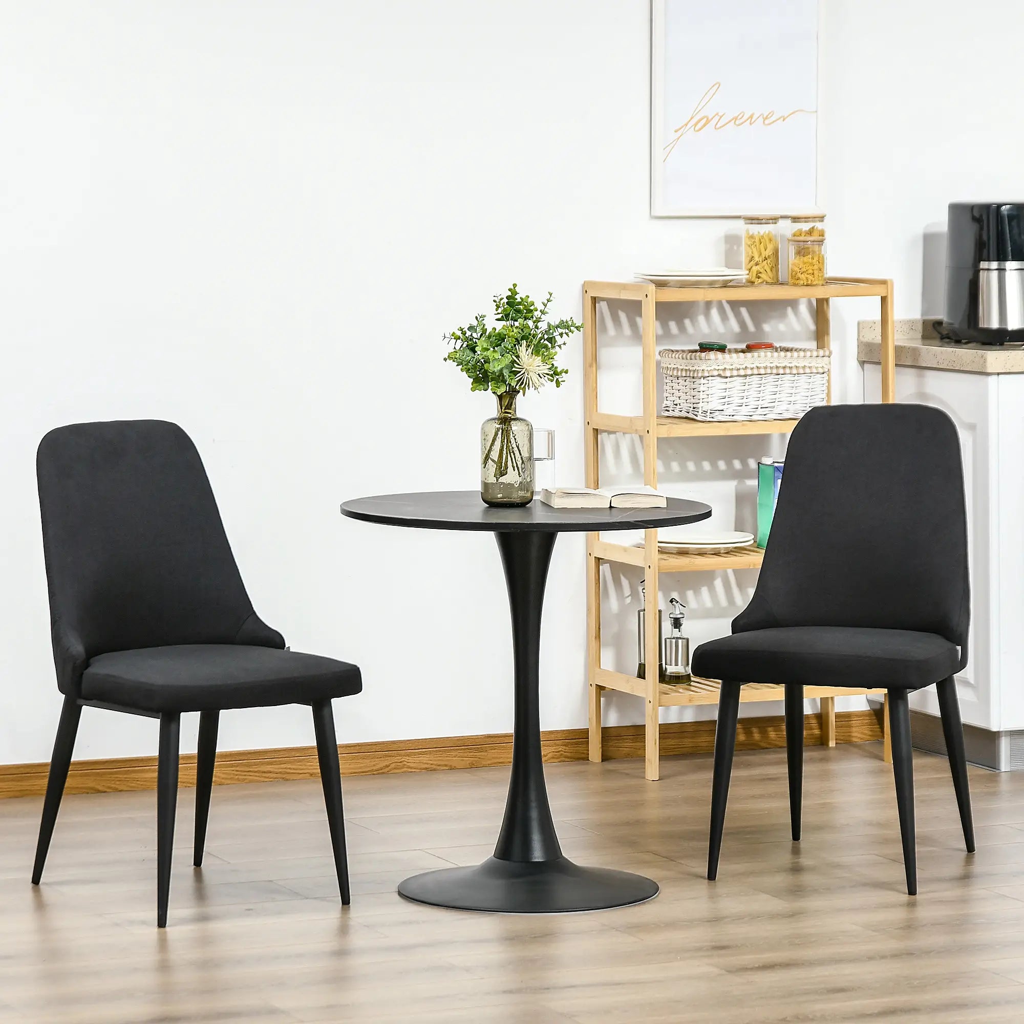 Modern Dining Chair Set of 2, Fabric Upholstered, Metal Legs, Black Bar Stools at Gallery Canada