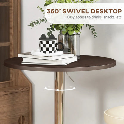 Adjustable Round High Top Bar Table, Swivel Top, Steel Base, Walnut Bar Tables & Dining Tables at Gallery Canada