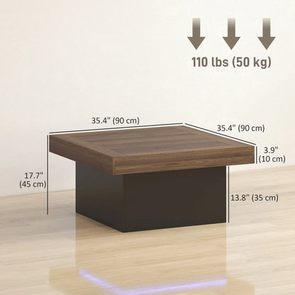 Square Coffee Table with LED Lights, 35-inch, Walnut Coffee Tables at Gallery Canada