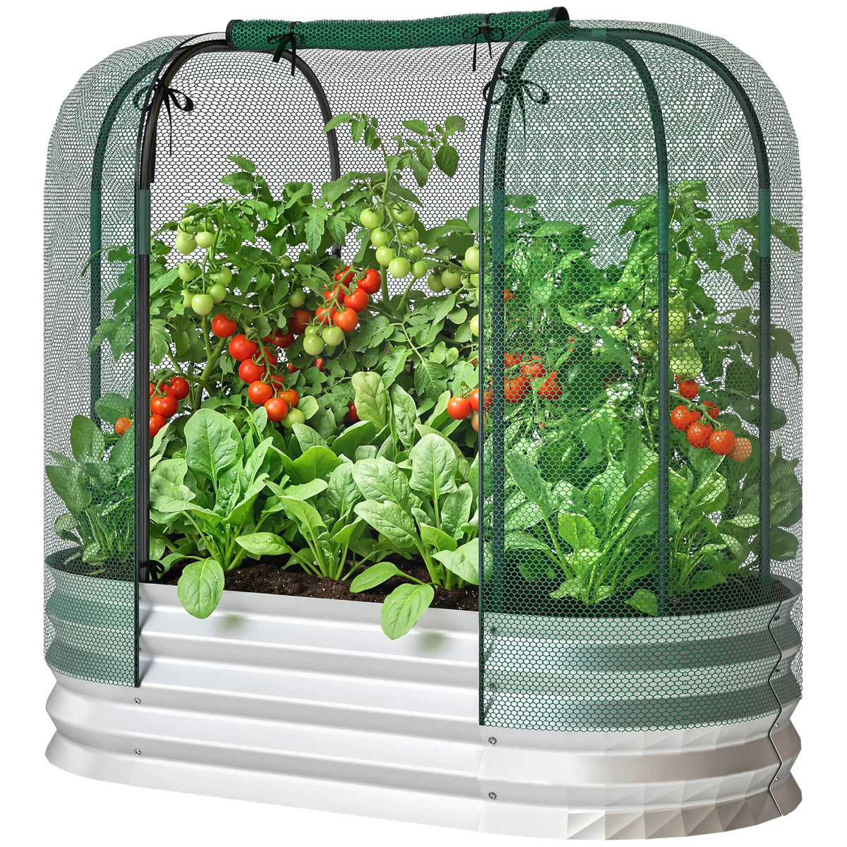 Galvanized Raised Garden Bed, Crop Cage Net Cover, Outdoor Planter Box Raised Garden Beds Silver, Green at Gallery Canada