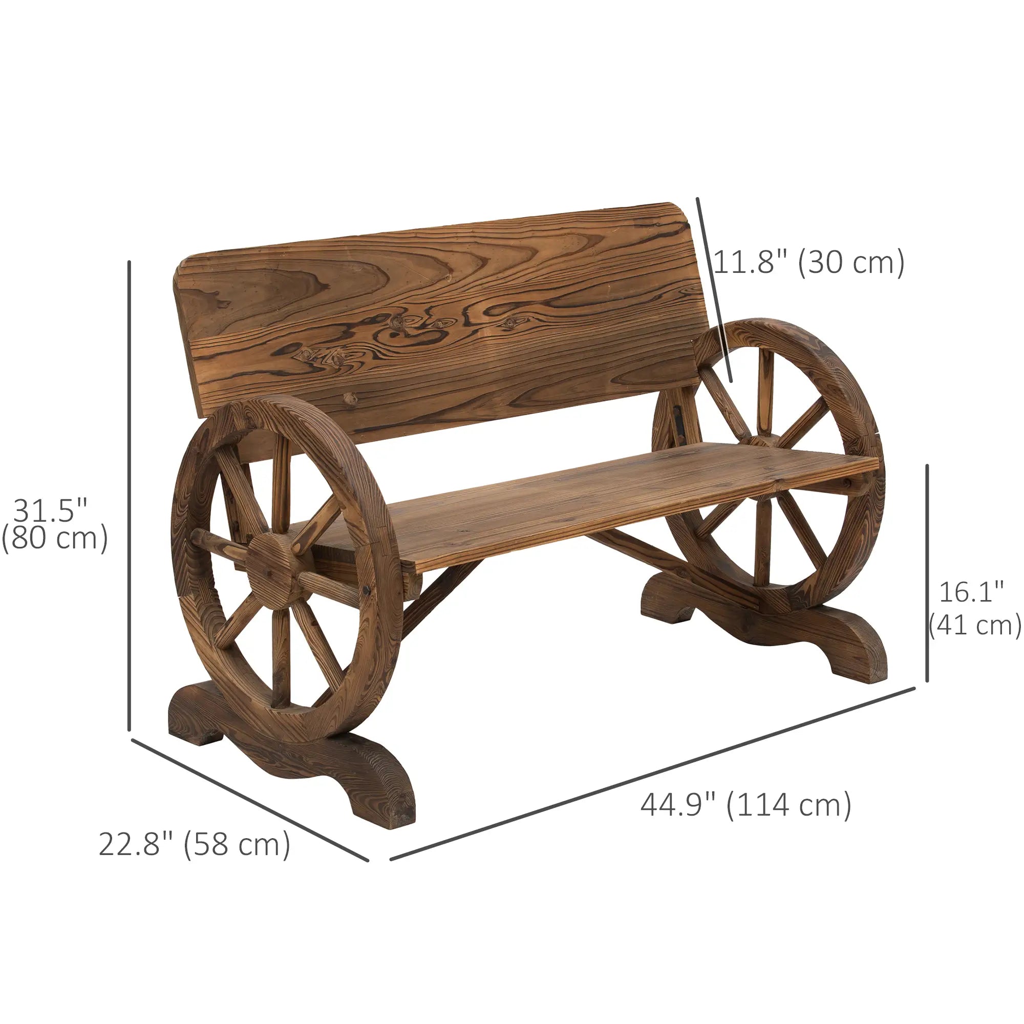 Wooden Wagon Wheel Bench, Rustic 2 Seater, Garden Outdoor Chair Outdoor Benches at Gallery Canada