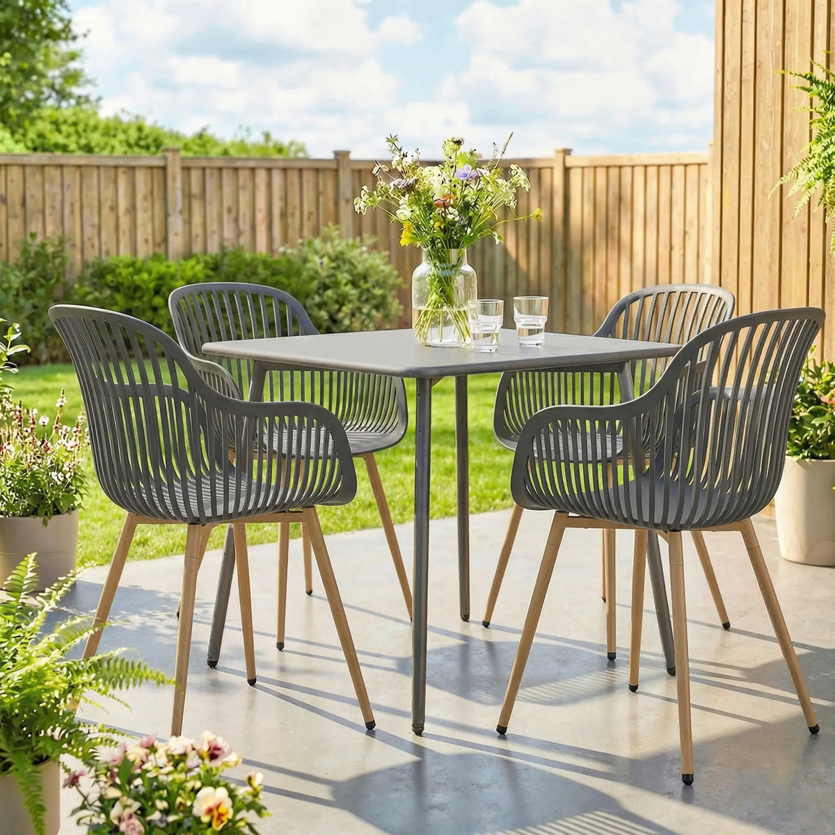 Outdoor Dining Chairs Set of 4, Patio Chairs, Slotted Backrest, Grey Patio Chairs at Gallery Canada
