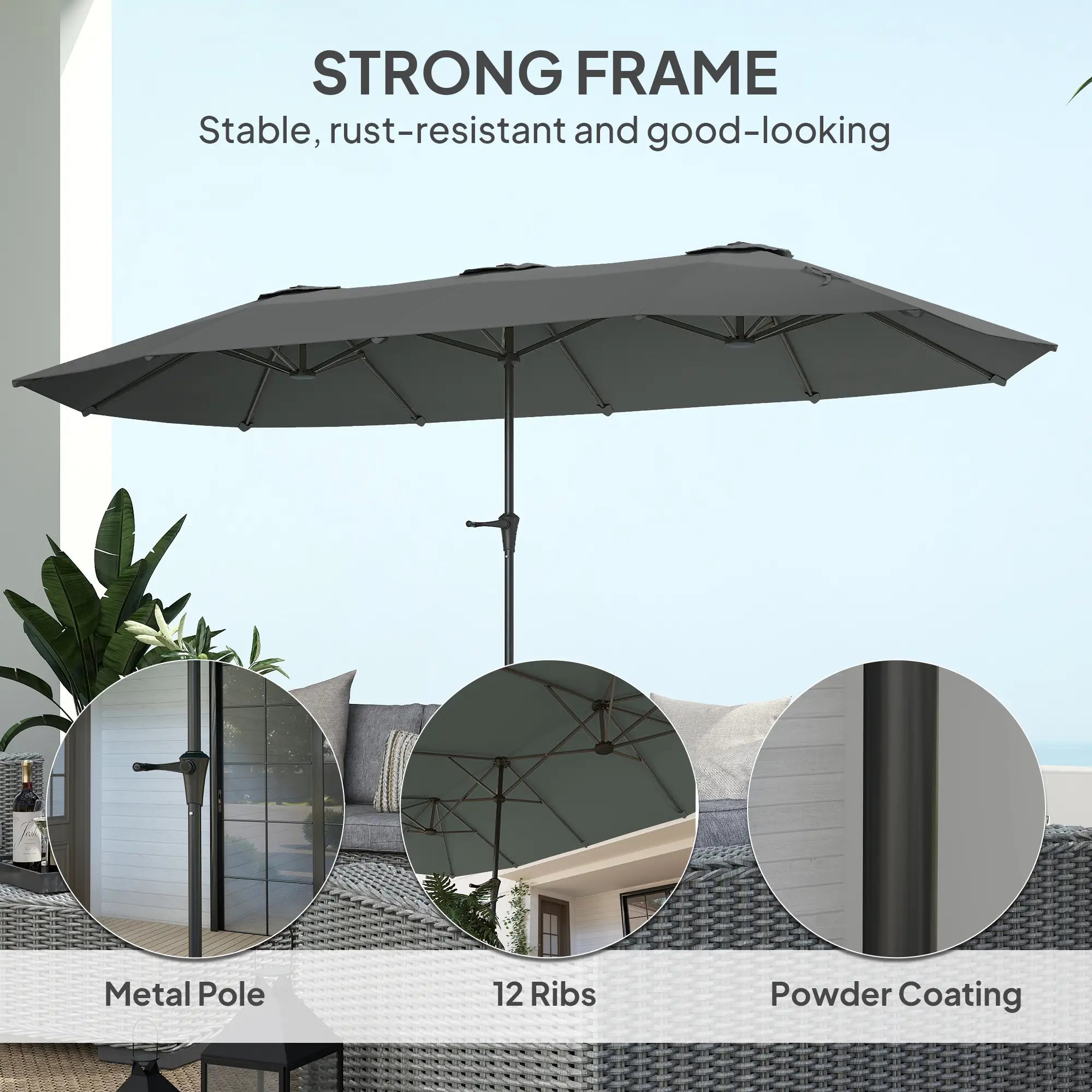 13ft Double-Sided Patio Umbrella, Crank Handle, Light Grey Sun Umbrellas at Gallery Canada