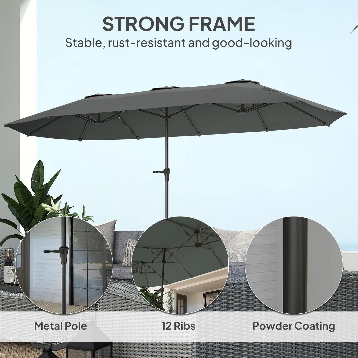 13ft Double-Sided Patio Umbrella, Crank Handle, Light Grey Sun Umbrellas at Gallery Canada