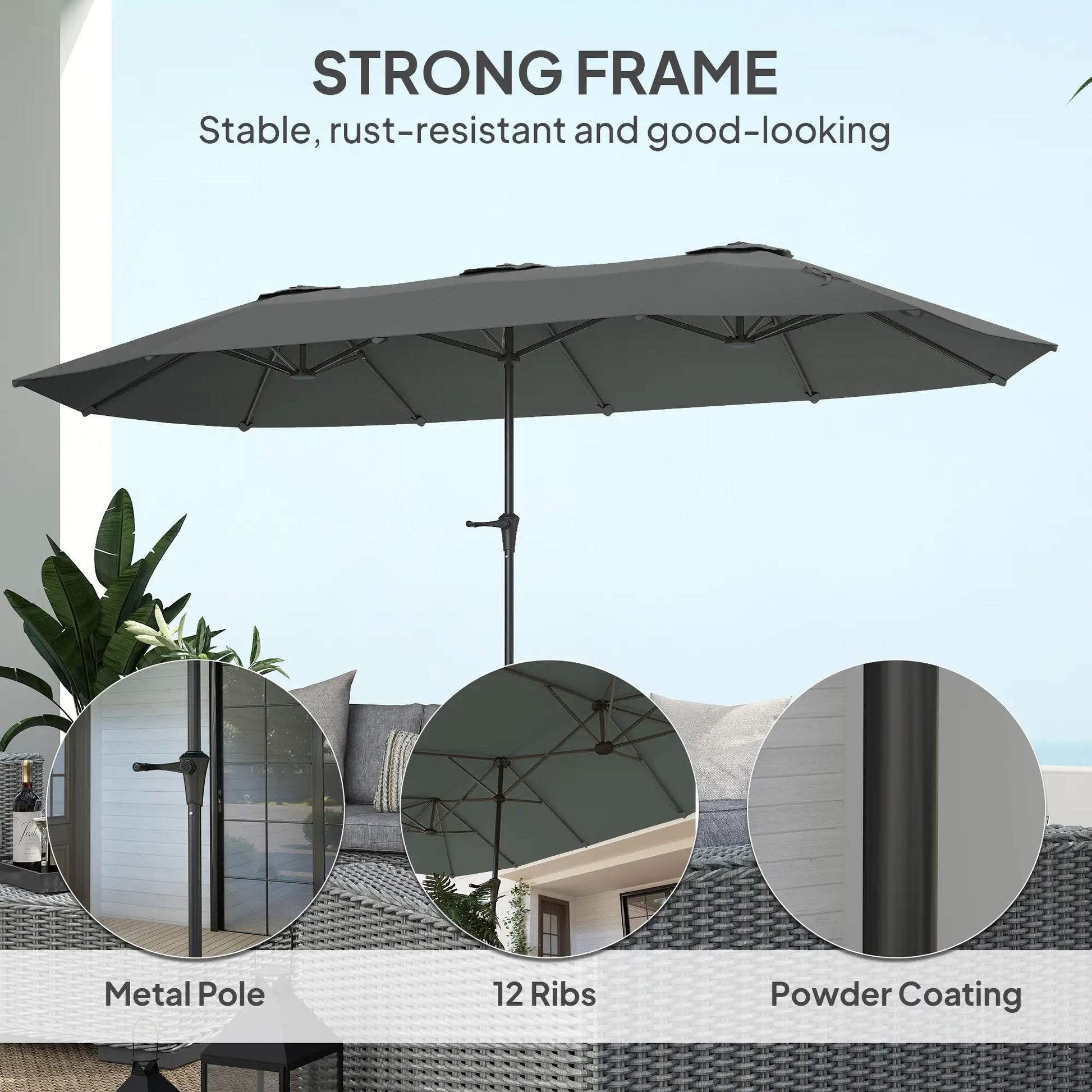 13ft Double-Sided Patio Umbrella, Crank Handle, Light Grey Sun Umbrellas at Gallery Canada