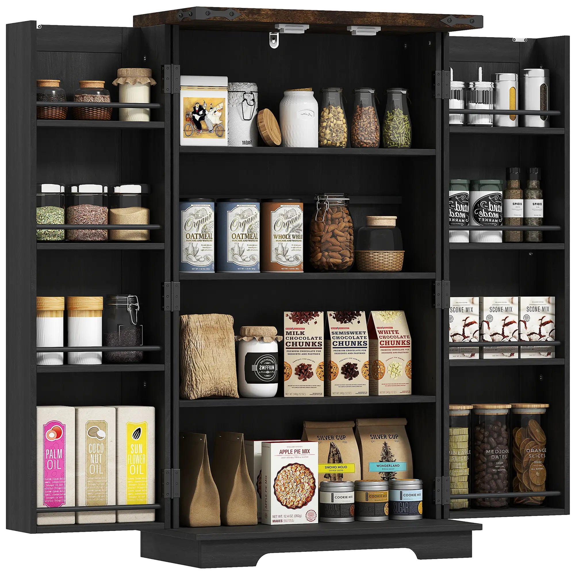 Farmhouse Kitchen Pantry Cabinet, Adjustable Shelves, Black Kitchen Pantry Cabinets Black at Gallery Canada