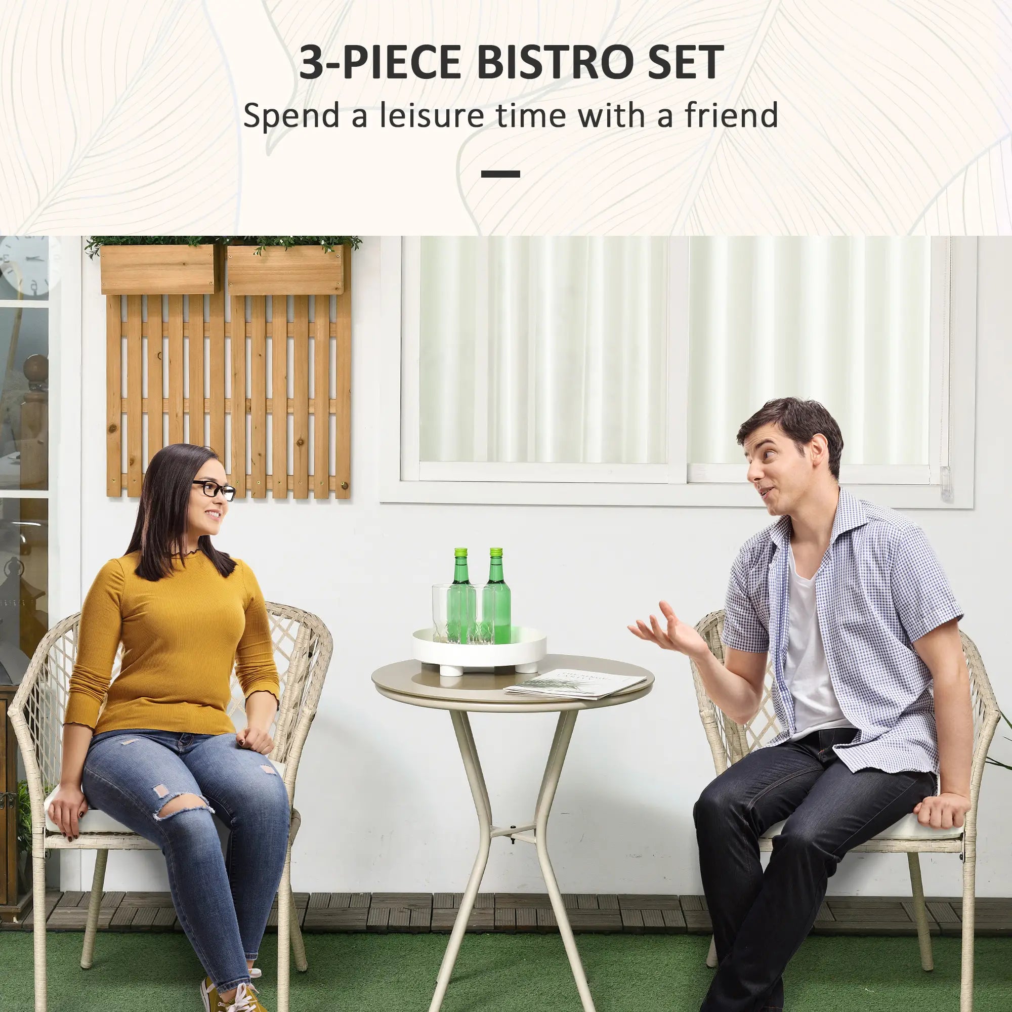 3-Piece PE Rattan Bistro Set, Seat Cushions, Glass Table, Beige Bistro Sets at Gallery Canada