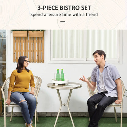 3-Piece PE Rattan Bistro Set, Seat Cushions, Glass Table, Beige Bistro Sets at Gallery Canada