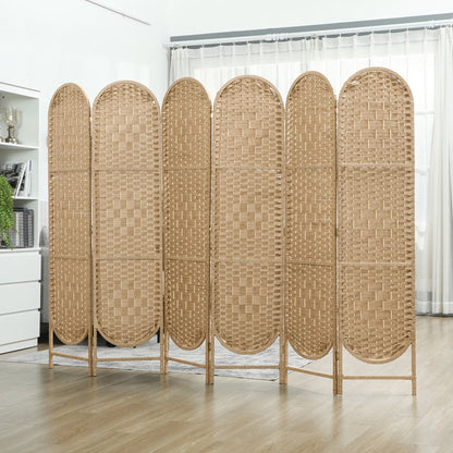 6 Panel Bohemian Privacy Screen, Arched Top Room Divider, Natural Wood Room Dividers at Gallery Canada