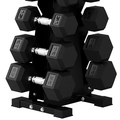Hex Dumbbell Set with Rack, 150lbs Rubber-Coated, Non-Slip Handles, Rubber-Coated
