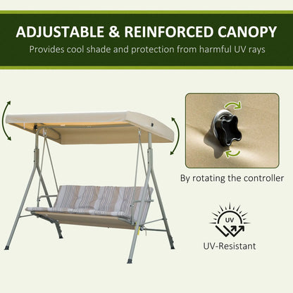 3-Seat Patio Swing Chair, Adjustable Canopy, Light Brown Patio Swings with Stand at Gallery Canada