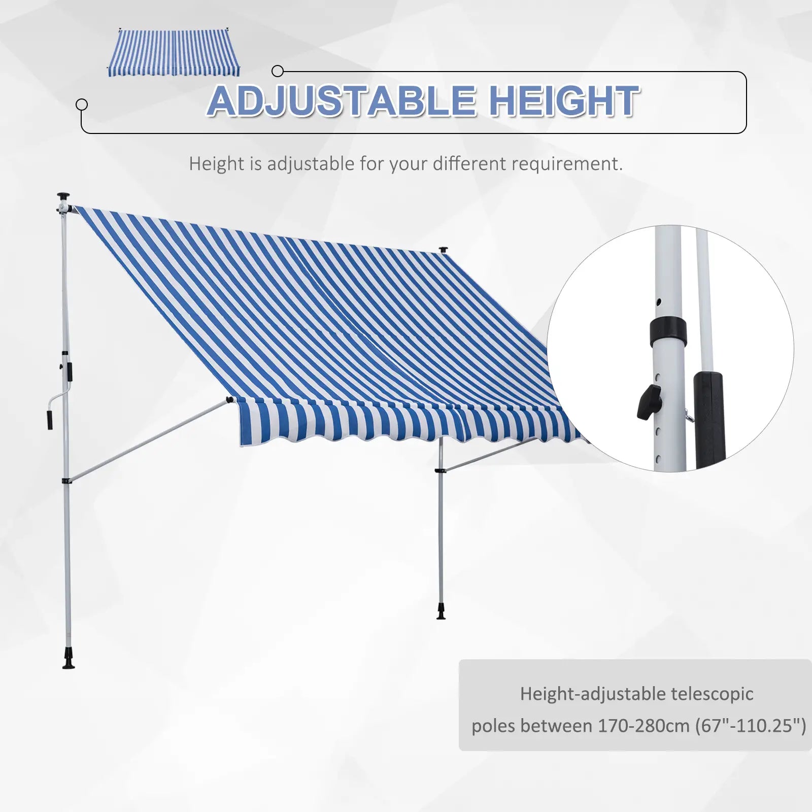 10x5ft Manual Retractable Awning, Patio Sun Shade, Water Resistant, Blue Door Awnings at Gallery Canada
