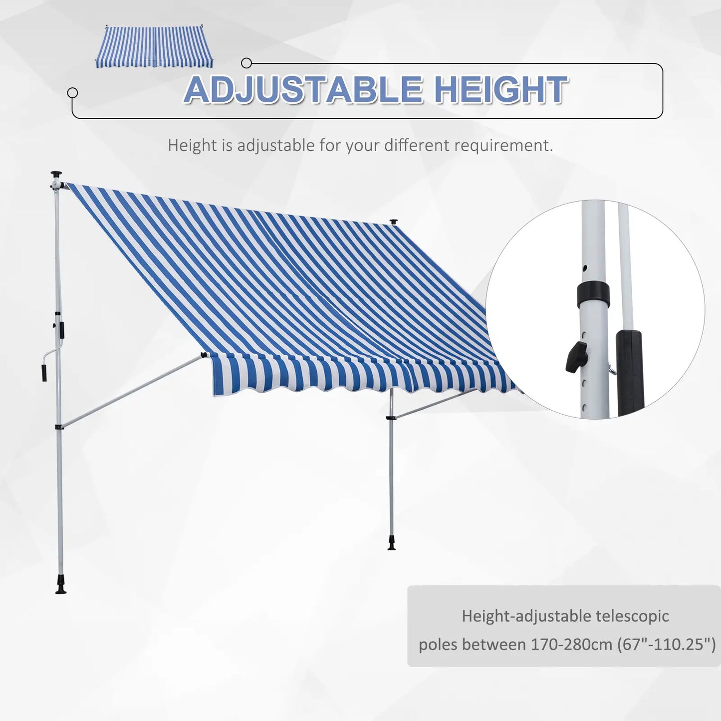 10x5ft Manual Retractable Awning, Patio Sun Shade, Water Resistant, Blue Door Awnings at Gallery Canada