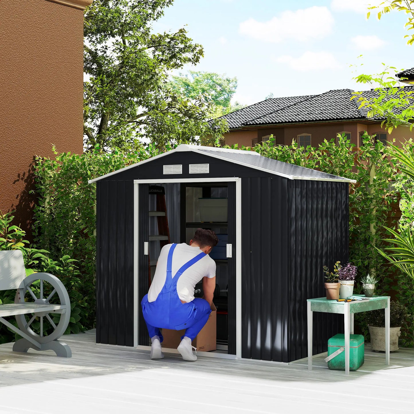 7' x 4' x 6' Garden Storage Shed, Metal Tool House, Dark Grey Sheds at Gallery Canada