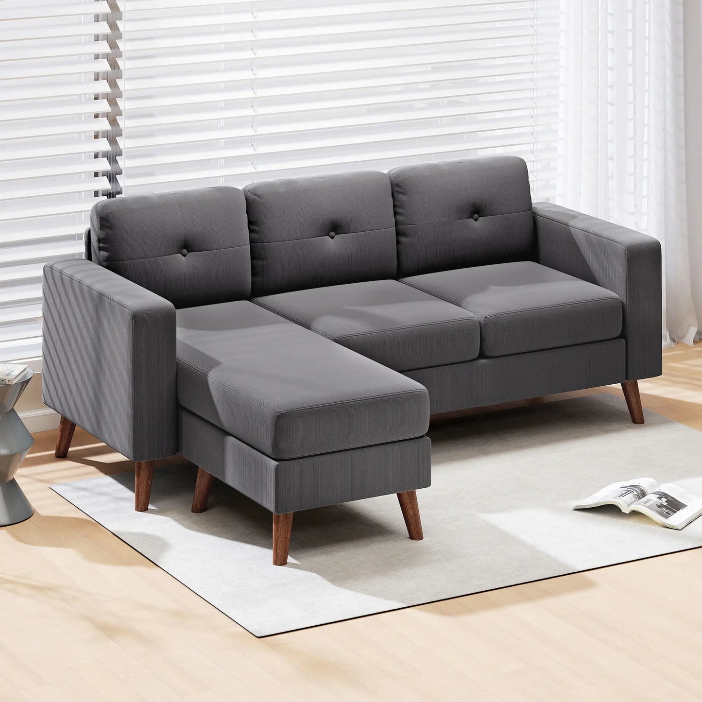 Sectional Sofa with Changeable Chaise, 3 Seat L-Shaped, Dark Grey 3-Seater Sofas at Gallery Canada