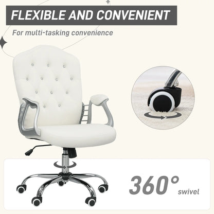 Vanity Office Chair, Velvet Computer Desk Chair with Swivel Wheels, Adjustable Height, Tilt Function, Off-White Task Chairs at Gallery Canada