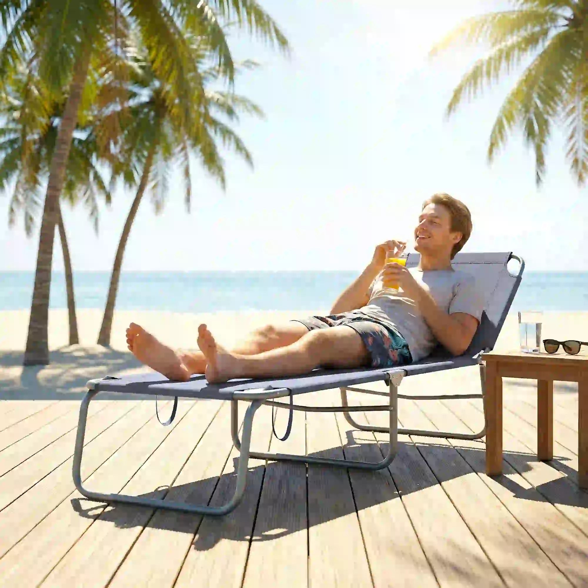 Folding Outdoor Lounge Chair, Reclining Tanning Chair, Navy Blue Lounger Chairs at Gallery Canada